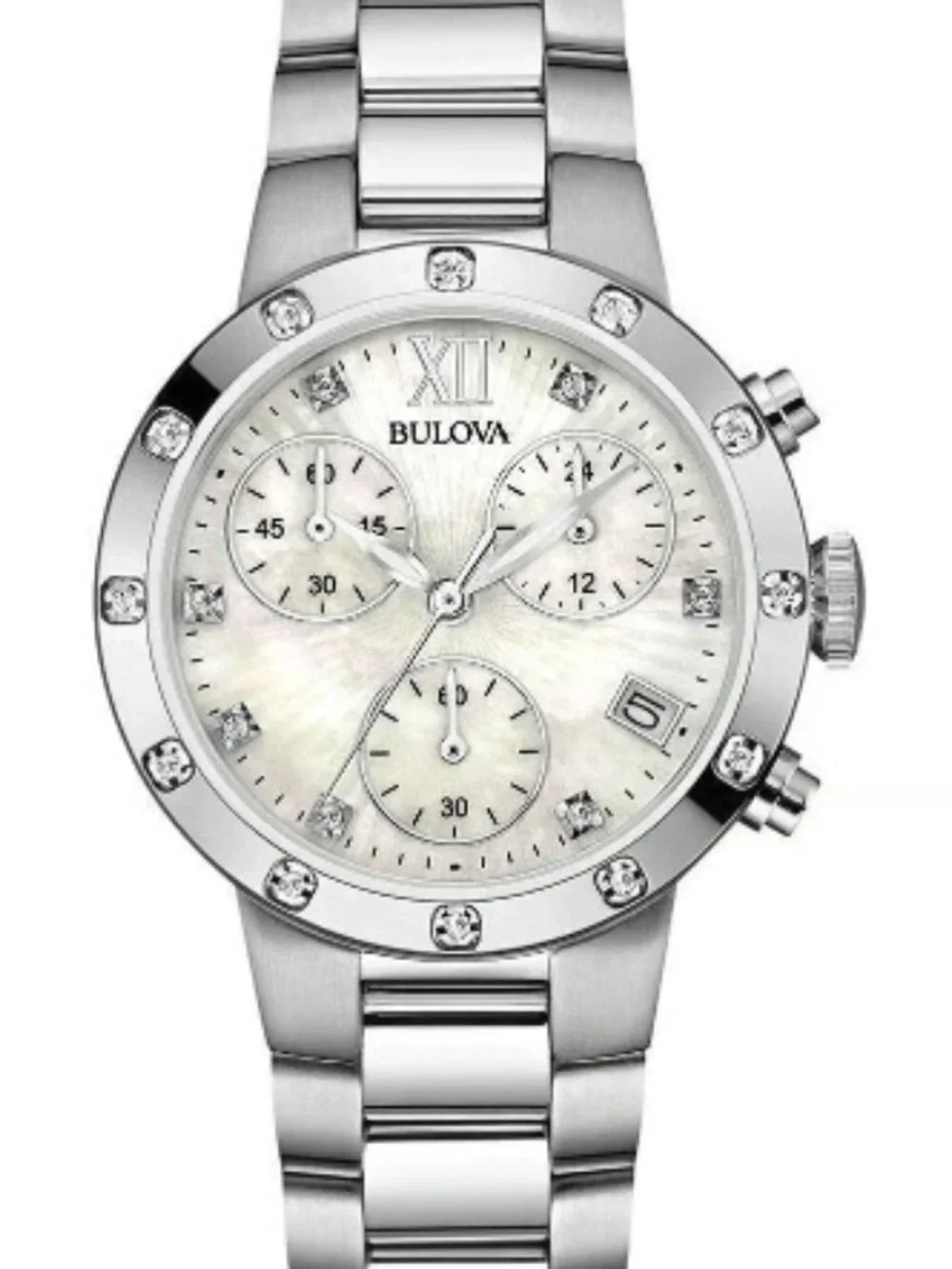 Bulova Maiden Lane Chronograph Women's Watch, Genuine Diamonds, MOP Dial, 96R202